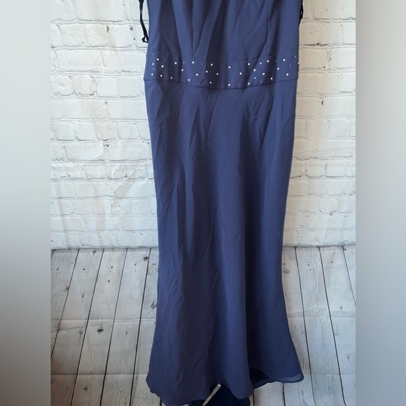 Bari Jay dark blue bedazzled sleeveless long polyester formal dress size 3/4 - Picture 9 of 12